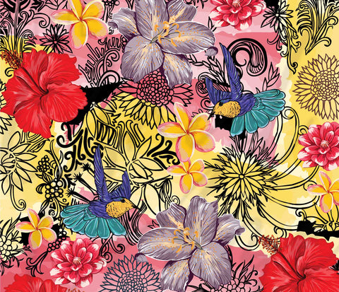 Bright Floral Hummingbirds 20 or 30 oz Skinny Adhesive Vinyl Wrap