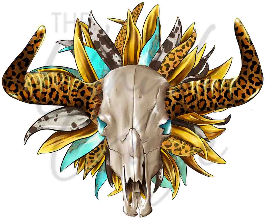 Bull Skull Sunflower UV DTF Decal