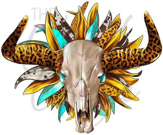 Bull Skull Sunflower UV DTF Decal