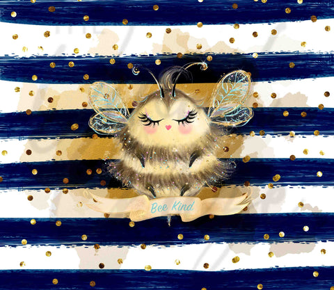 Cute Fuzzy Bee on Blue Stripes 20 or 30 oz Skinny Adhesive Vinyl Wrap
