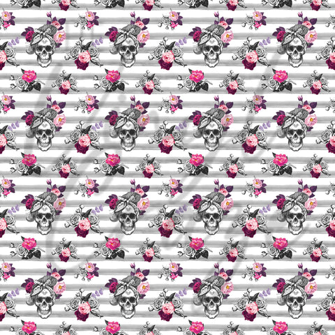 Floral Mom Bun Skulls Adhesive Vinyl