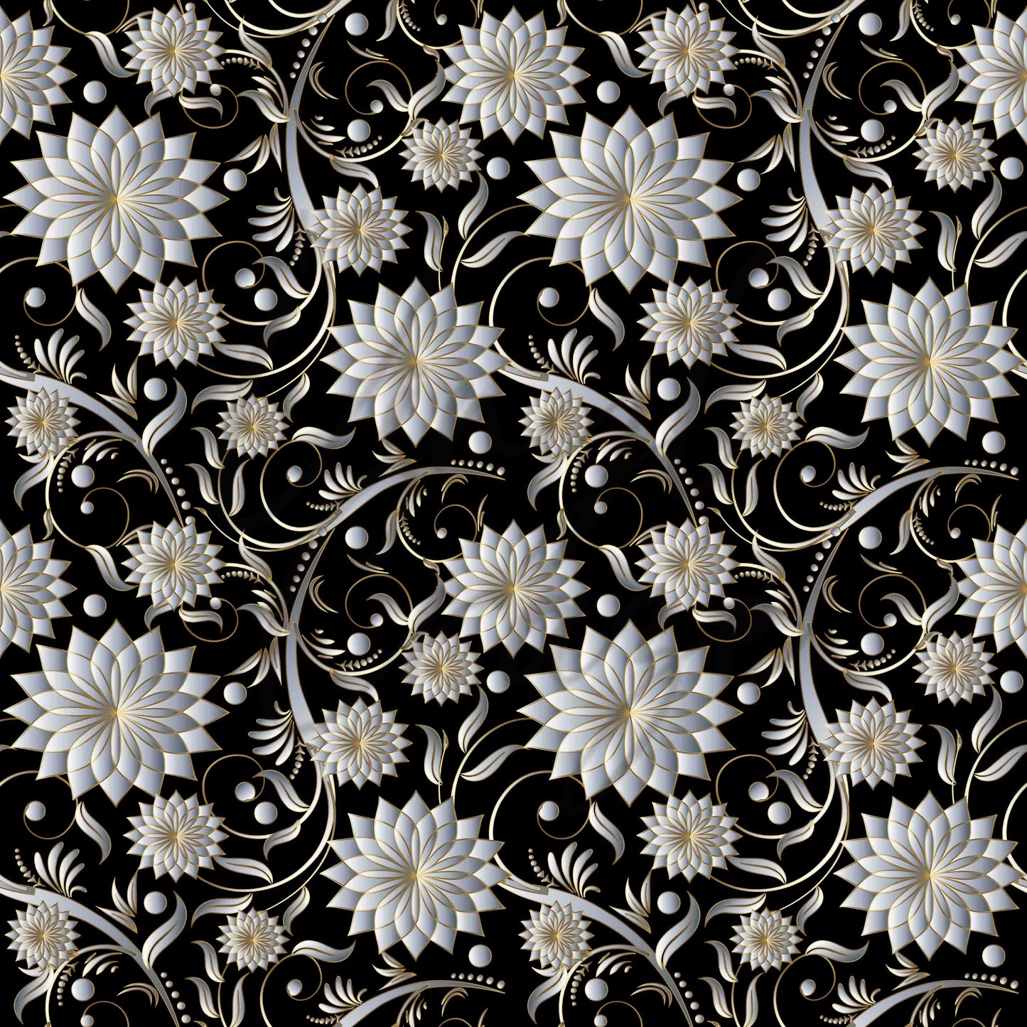 Black Floral Damask - Adhesive Vinyl