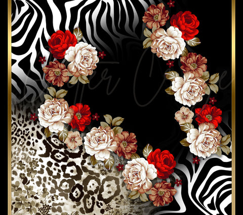 Red flowers on animal print wrap