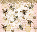 Gold Glitter Bees And Words 20 or 30 oz Skinny Adhesive Vinyl Wrap