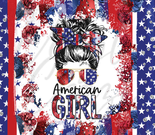 Patriotic American Girl 20 or 30 oz Skinny Adhesive Vinyl Wrap