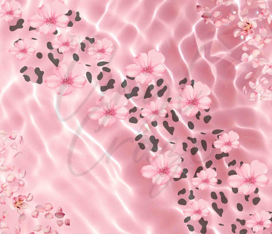 Pink Floral Leopard 20 or 30 oz Skinny Adhesive Vinyl Wrap