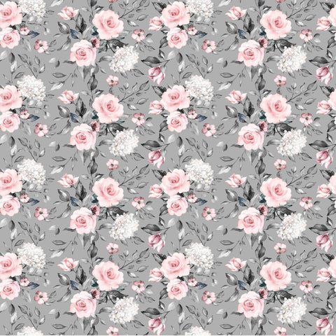 Pink Flowers On Gray - Adhesive Vinyl