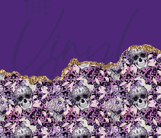 Purple and Gold Spooky Skull Vibes 20 or 30 oz Skinny Adhesive Vinyl Wrap