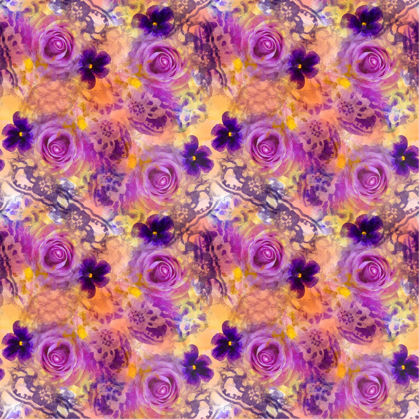 Purple Flowers On Orange - Adhesive Vinyl