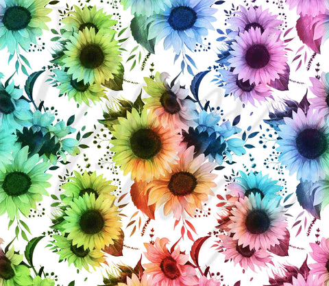 Rainbow Sunflowers 20 or 30 oz Skinny Adhesive Vinyl Wrap