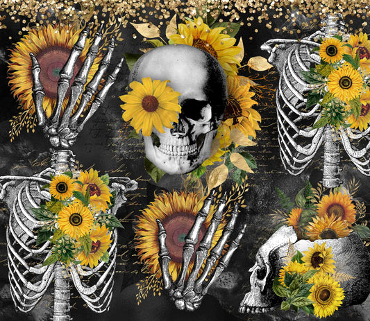 Sunflower Skulls 20 or 30 oz Skinny Adhesive Vinyl Wrap