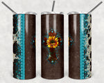 Western Glitter Patina Turquoise Sunflower Cross 20 oz Skinny Adhesive Vinyl Wrap