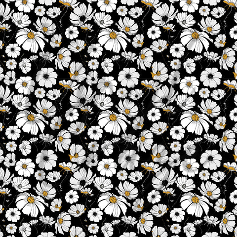 White Daisies on Black Adhesive Vinyl