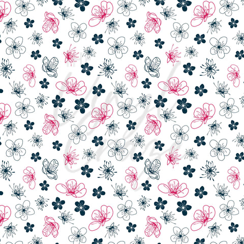 White, Pink and Navy Flowers Adhesive Vinyl