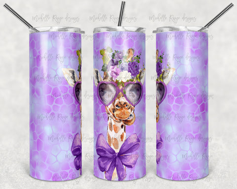 Purple Giraffe with Glasses Vinyl wrap for 20oz no taper