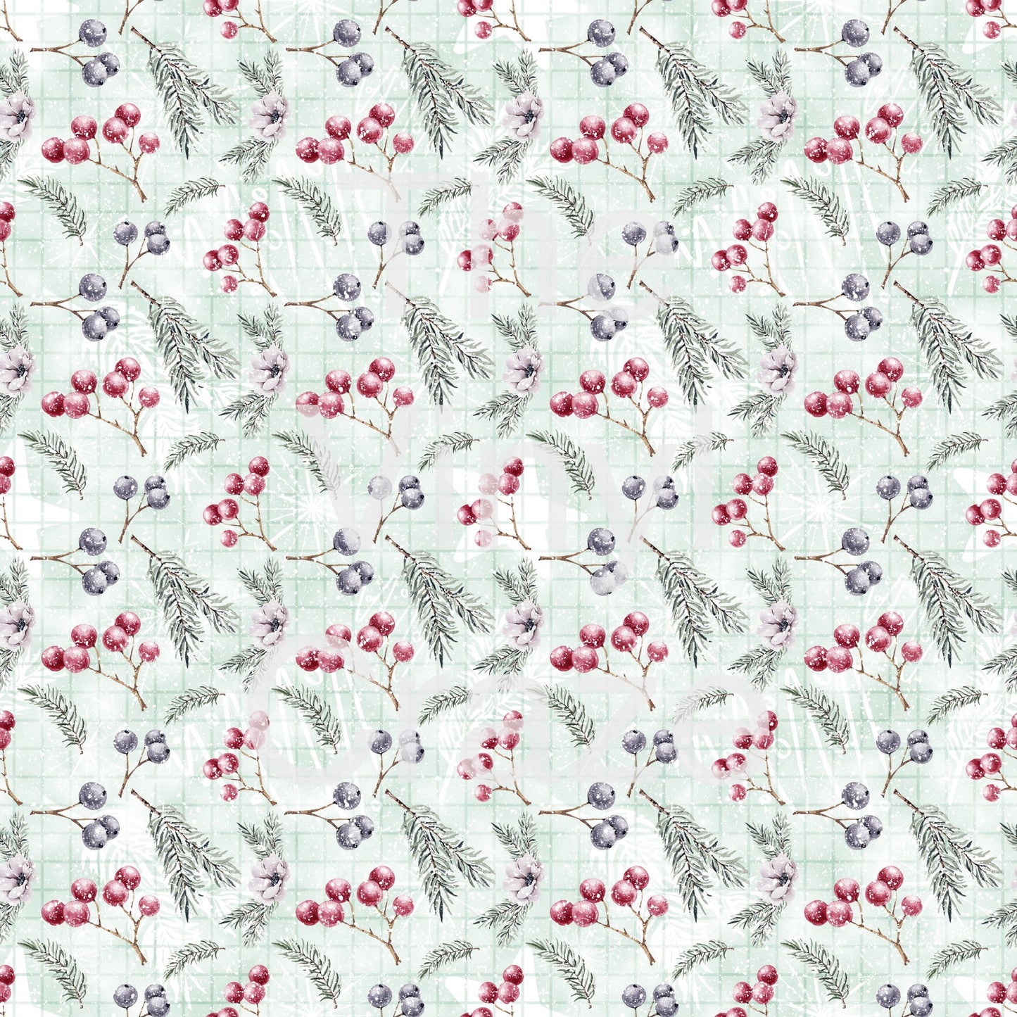 Green Checkered Winter Berries Digital Download JPG