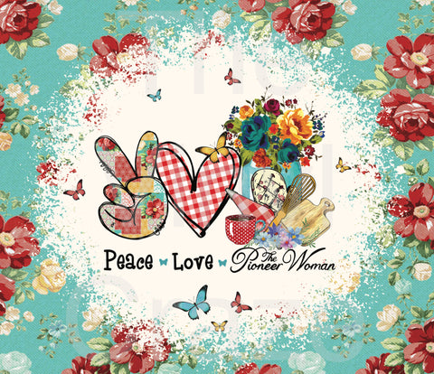 Peace. Love. Pioneer Woman Turquoise 20 oz Skinny Adhesive Vinyl Wrap