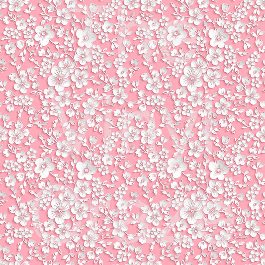 White On Pink Flowers Adhesive Vinyl