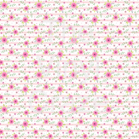 Romantic Pink Striped Flowers Adhesive Vinyl