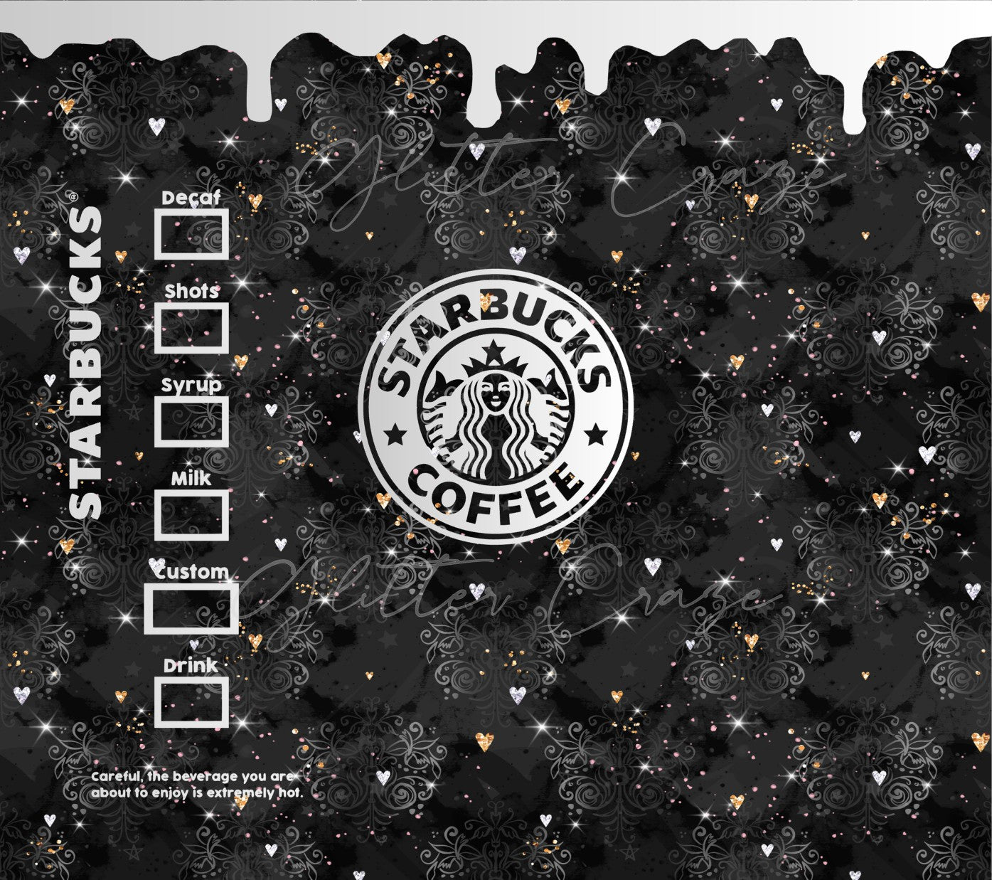 Black Damask Starbux Wrap Digital Download JPG