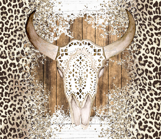 Leopard Cow Skull Western 20 oz Skinny Adhesive Vinyl Wrap